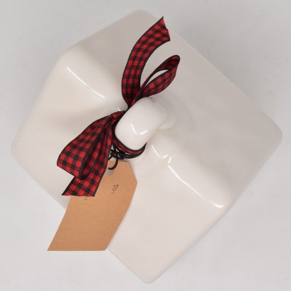 Rae Dunn Ho Ho Ho Birdhouse Ribbon Tag New Square Christmas Holiday White Red - Picture 5 of 11